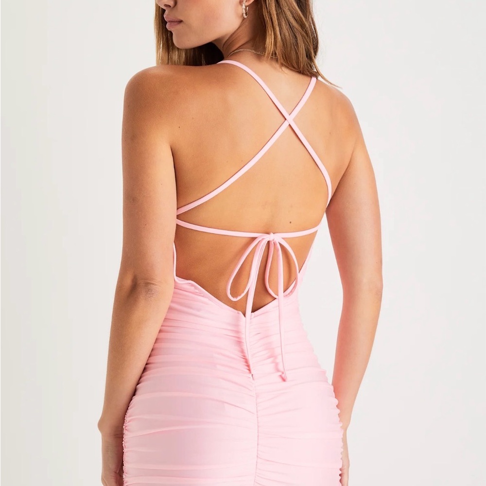Pink Ruched Bodycon Mini Dress - Picture 4 of 5